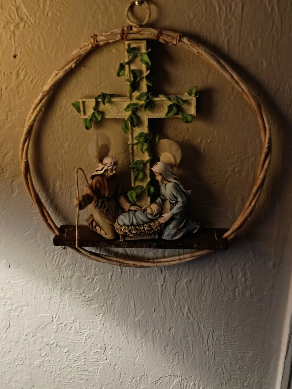Hand-Painted Nativity Wall Decor - Blue, Cream, Brown